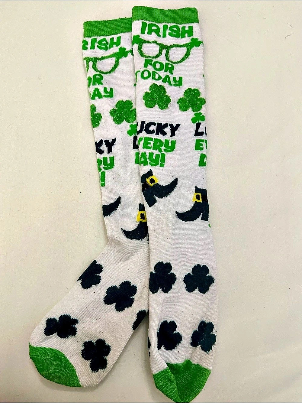 St. Patrick's Day Crew Socks in White & Green